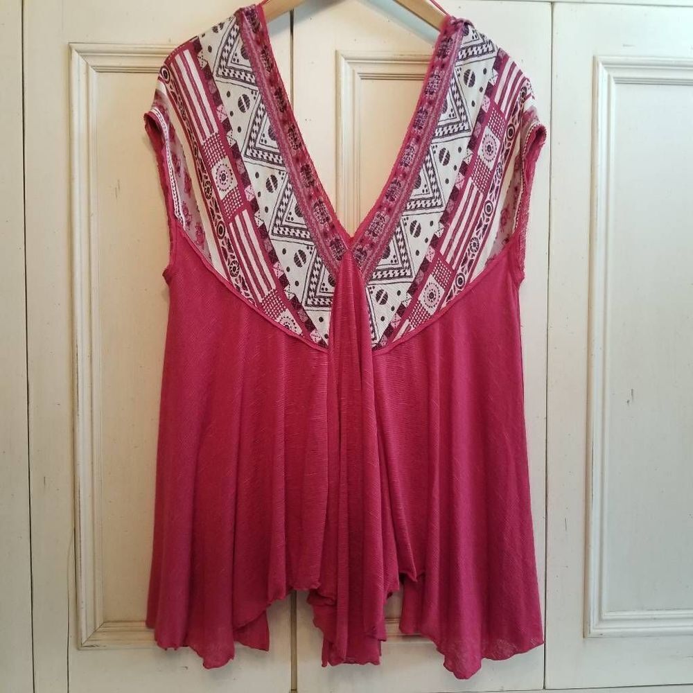 Free People Deep V Deep Red Boho Top Small